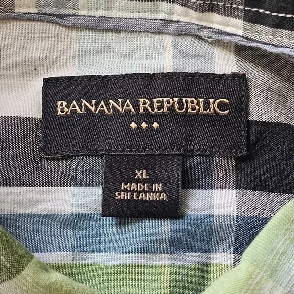 Banana Republic Button Up Shirt Mens XL Green Plaid Long Sleeve Cotton - Picture 4 of 8